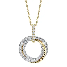 14K Gold Two Tone 1.0 Carat Total Weight Diamond Interlocking Circles Pendant Necklace