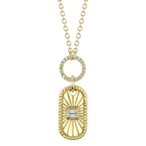 14K Yellow Gold 0.11 Carat Total Weight Diamond Baguette Pendant Necklace