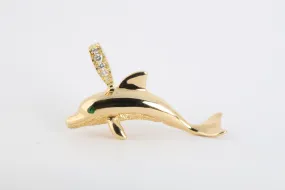 18k Yellow Gold 0.10tcw Diamond 0.03tcw Emerald Dolphin Pendant (9.53g.)