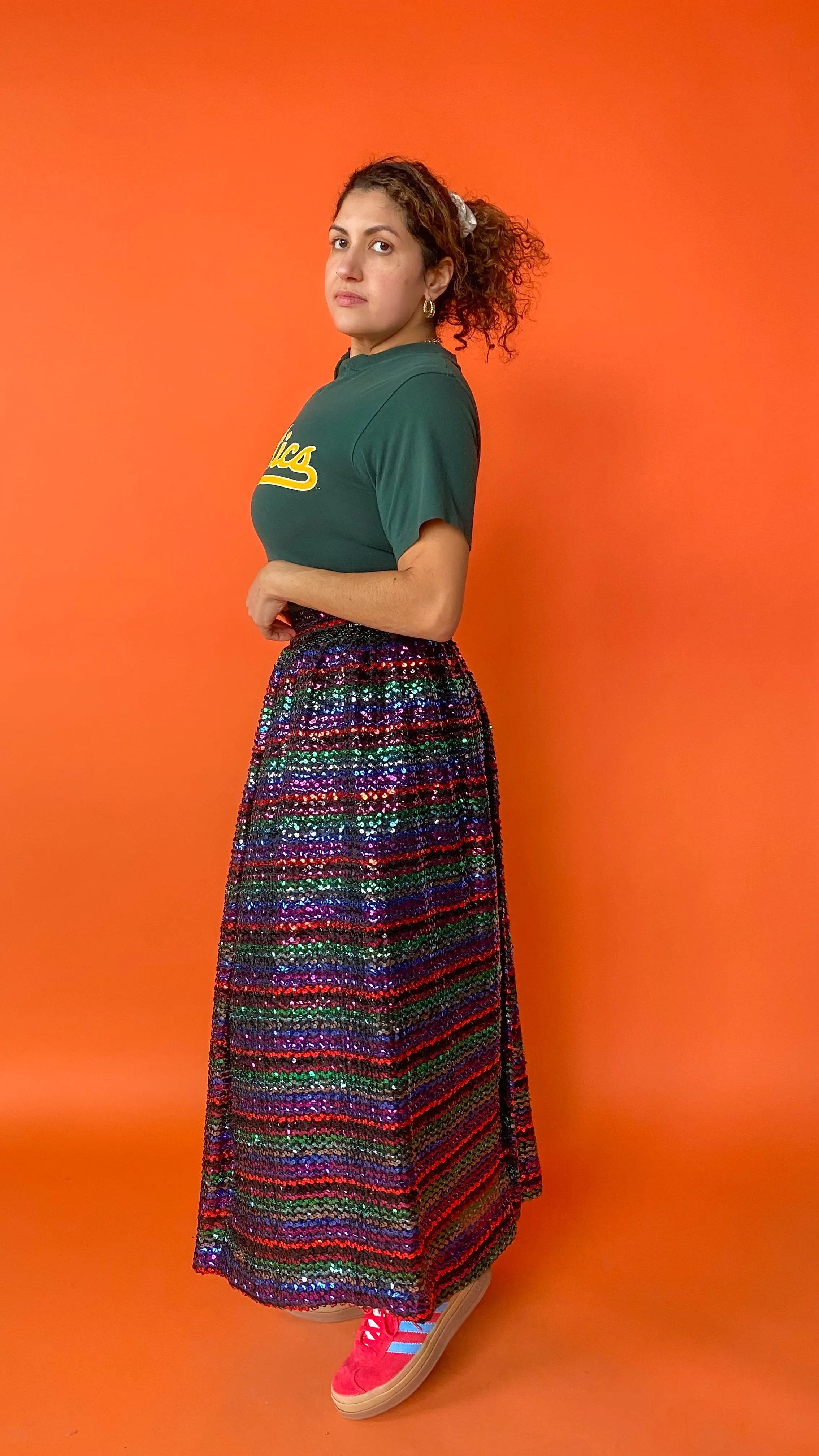 1980s Rainbow Sequin Maxi Skirt, sz. Medium