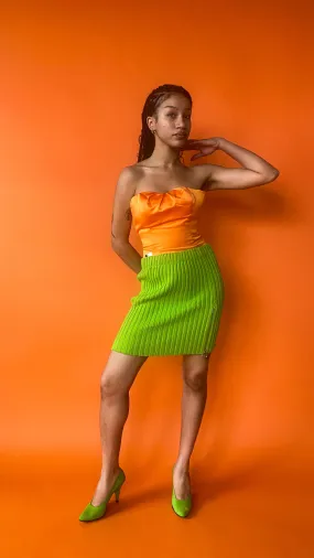 1990s Lime Green Ribbed Knit Skirt, sz. S-L