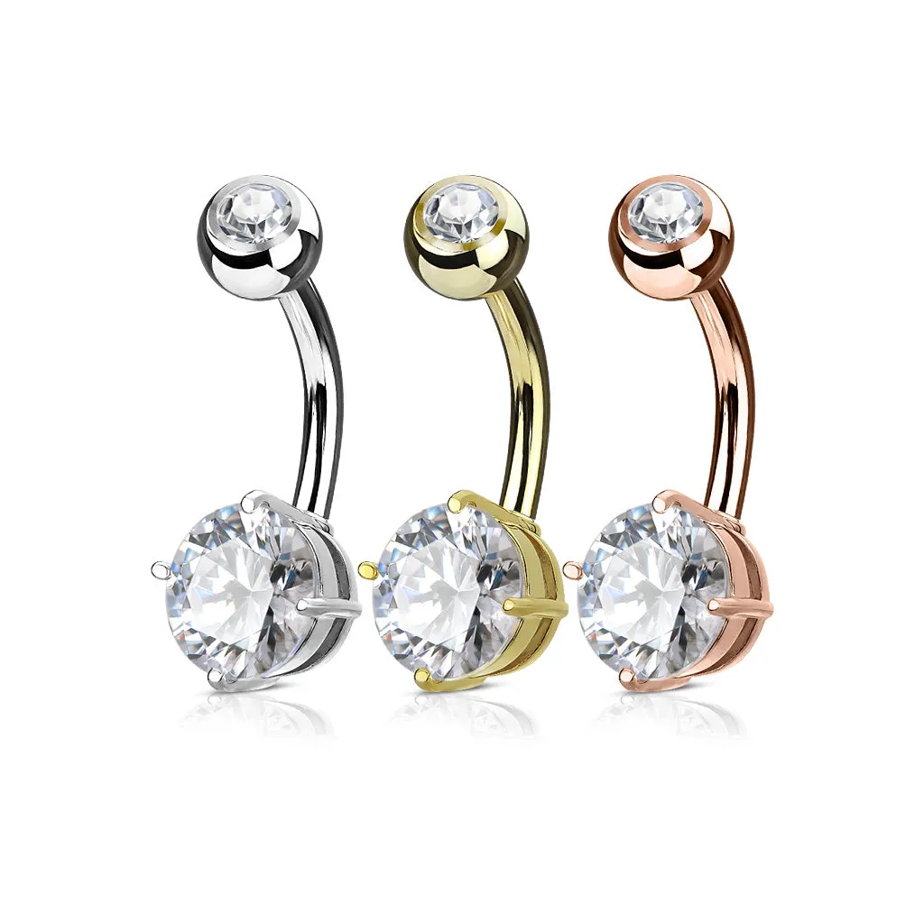 3 Piece Value Pack Round CZ Prong Set 14Kt. Gold Plated Over 316L Surgical Steel WildKlass Belly Button Navel Ring Pack