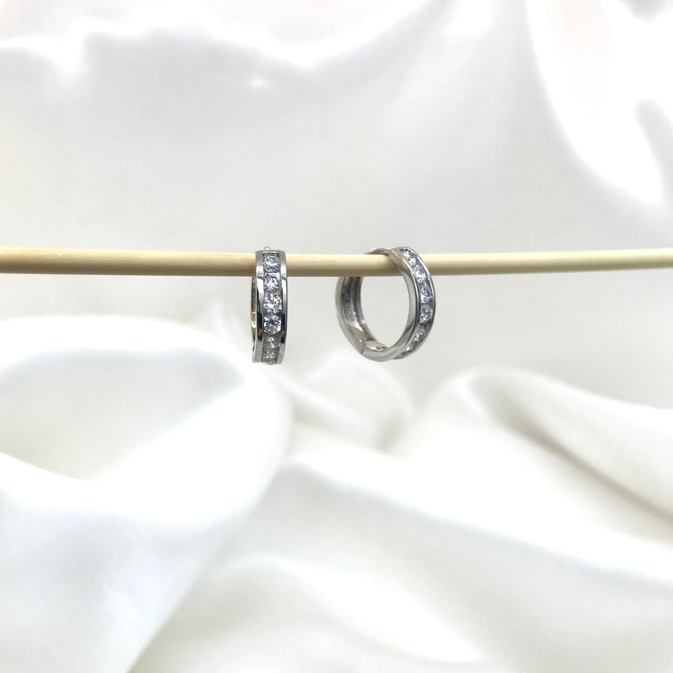 925 Sterling Silver Single Row CZ Huggies- 3 Sizes