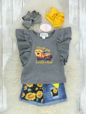 Always Stay Humble & Kind Sunflower Denim Outfit