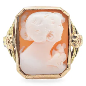 Antique 10K Yellow Gold Cameo Shell Cocktail Ring Size 5.5