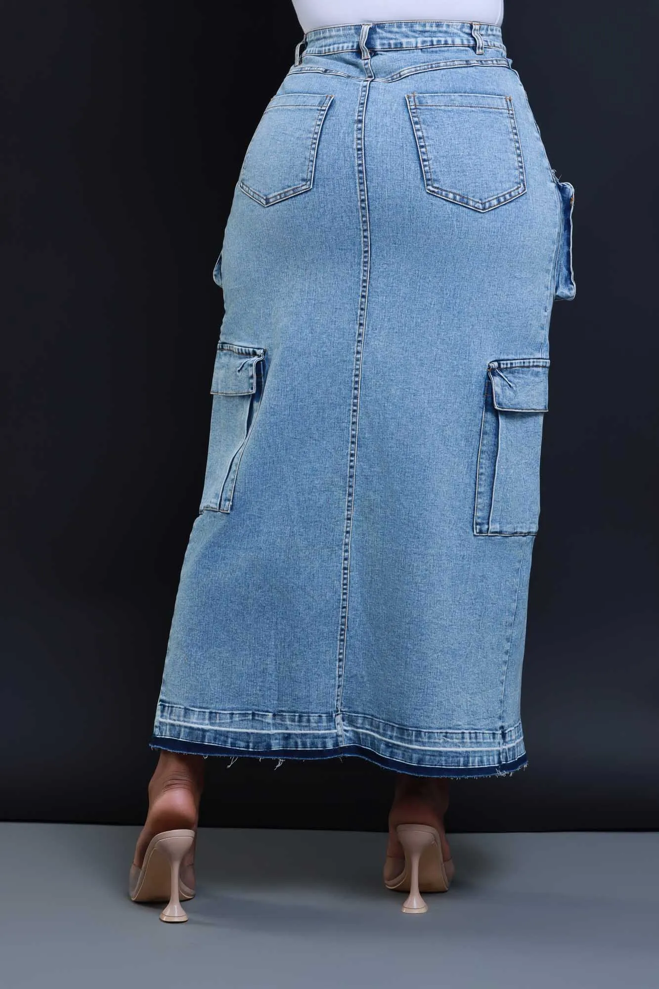 Back & Forth Denim Cargo Midi Skirt - Blue