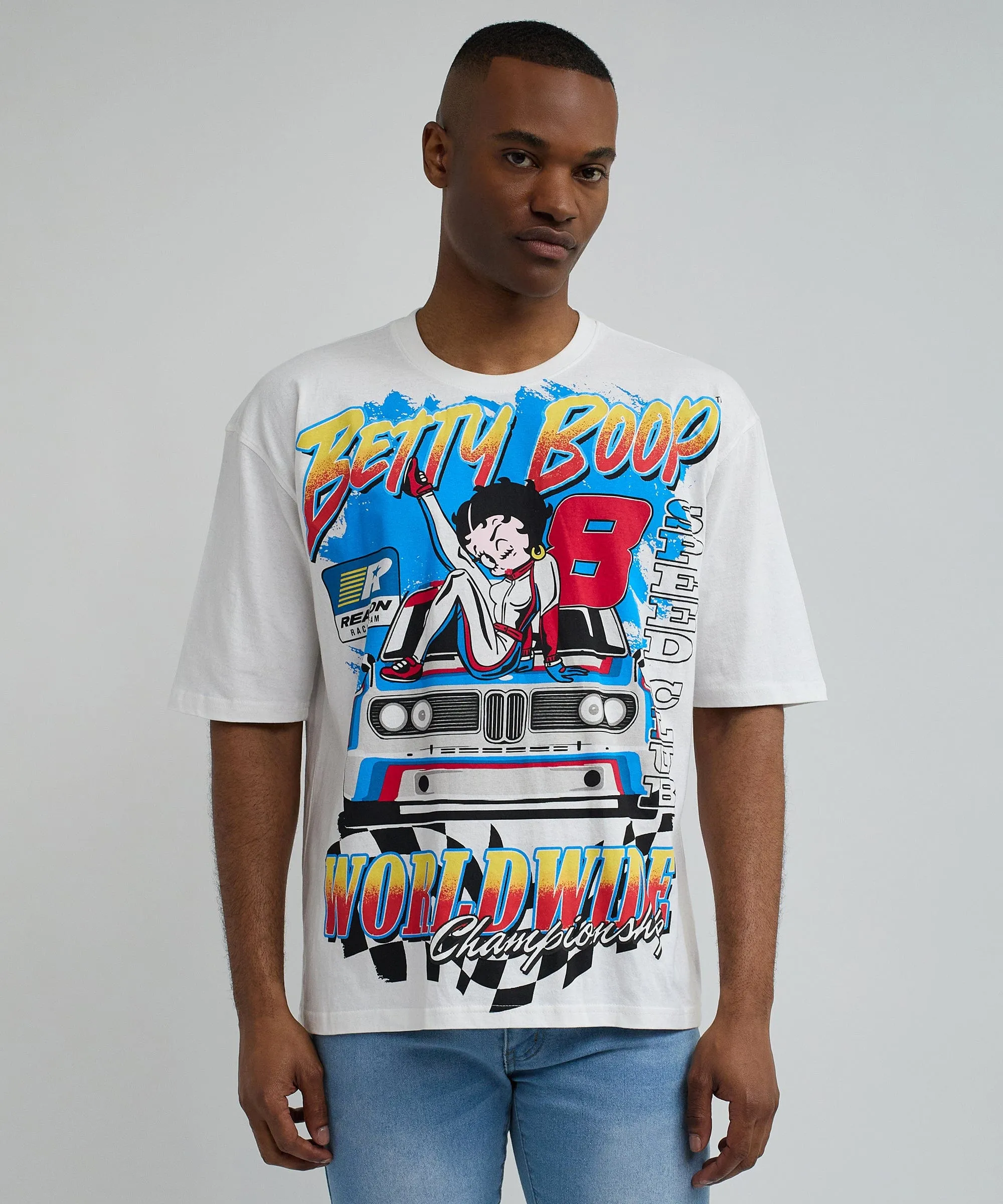 Betty Boop Racing Oversized Short Sleeve Graphic Tee - White