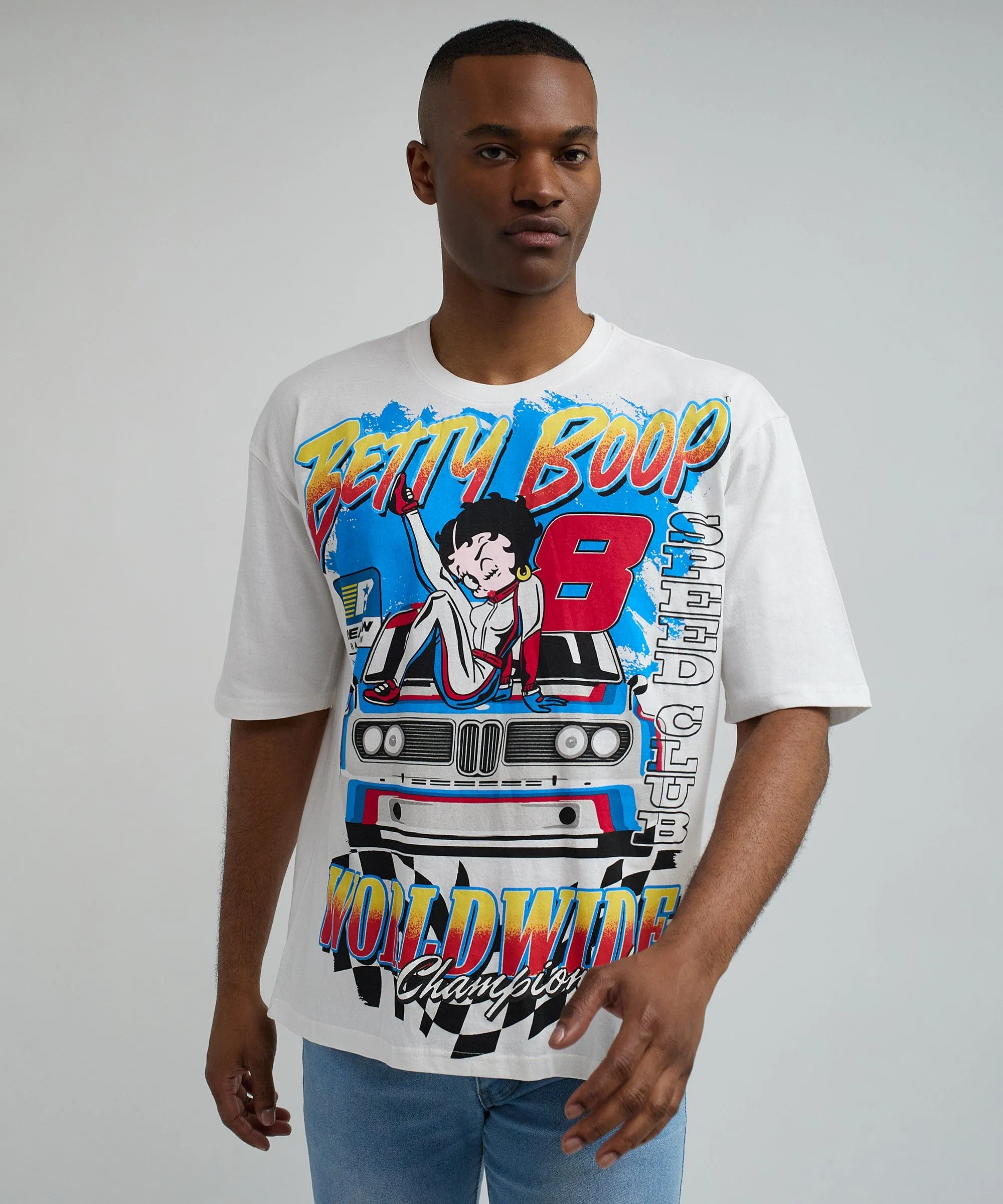 Betty Boop Racing Oversized Short Sleeve Graphic Tee - White