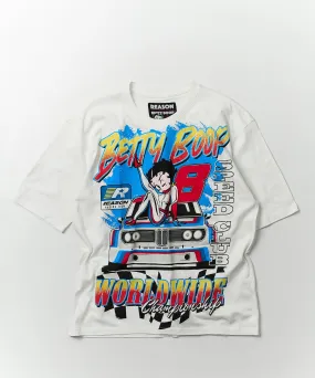 Betty Boop Racing Oversized Short Sleeve Graphic Tee - White