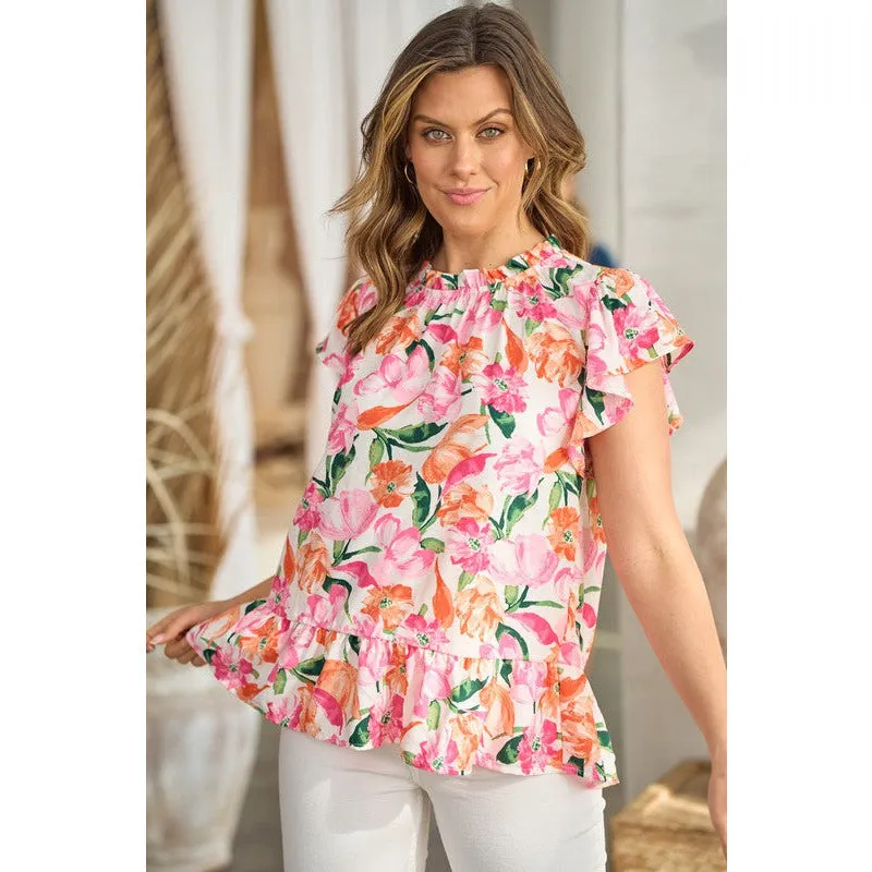 Bold Brush Stroke Floral Short Sleeve Top