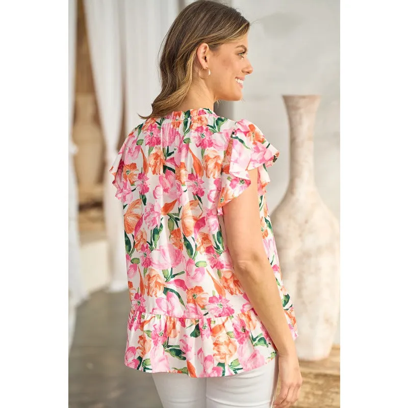 Bold Brush Stroke Floral Short Sleeve Top