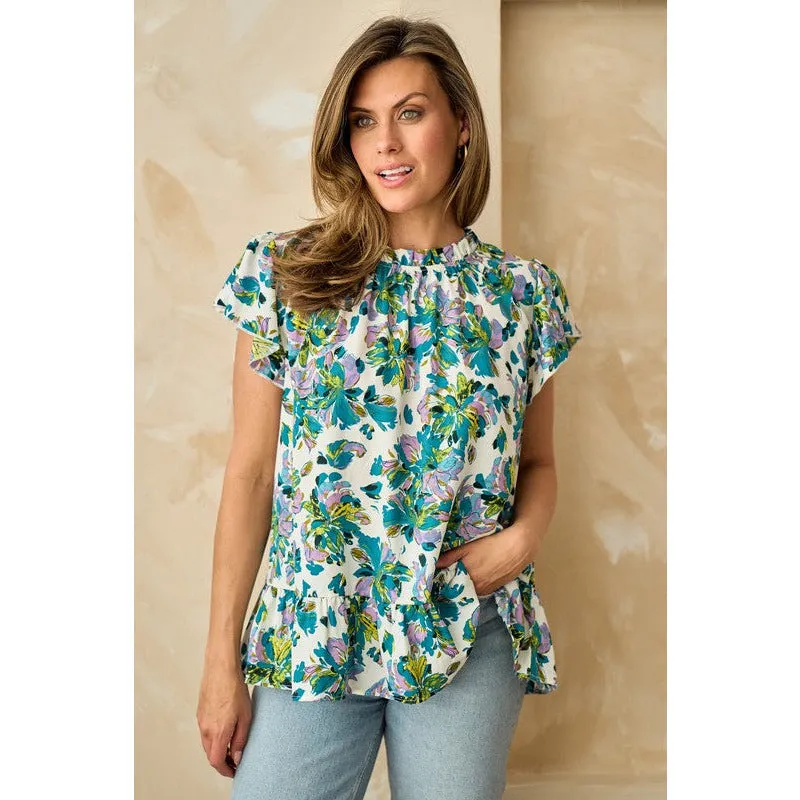 Bold Brush Stroke Floral Short Sleeve Top