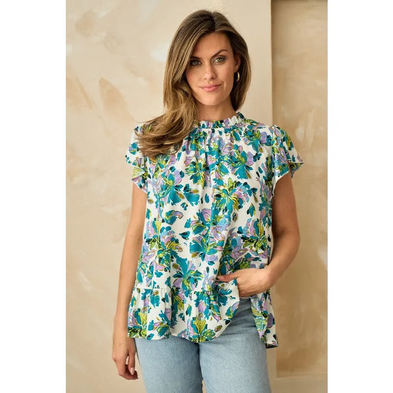 Bold Brush Stroke Floral Short Sleeve Top