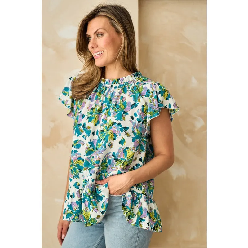 Bold Brush Stroke Floral Short Sleeve Top