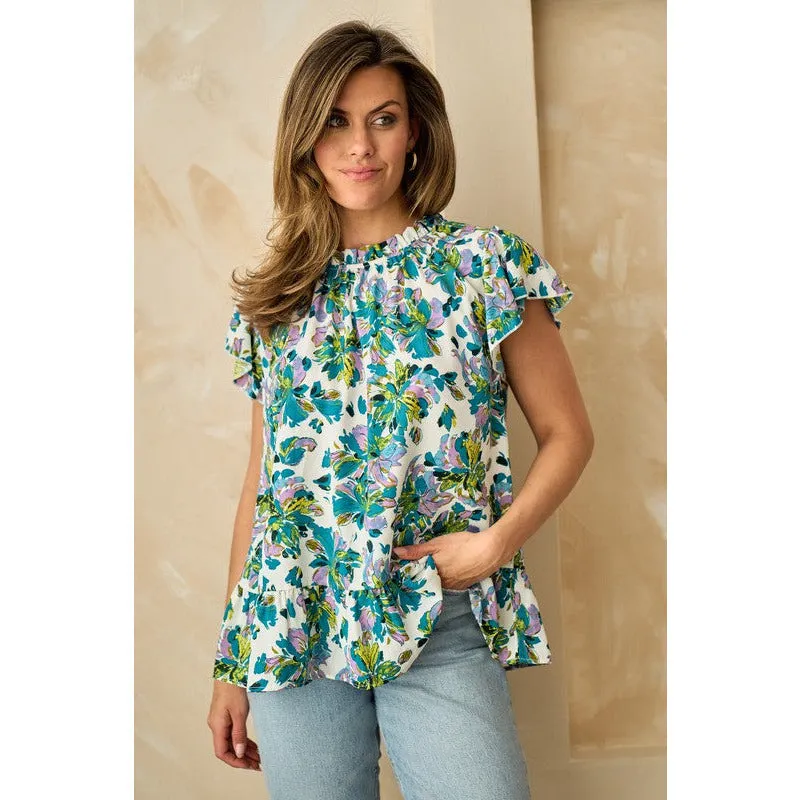 Bold Brush Stroke Floral Short Sleeve Top