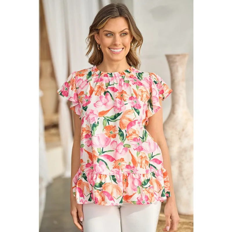 Bold Brush Stroke Floral Short Sleeve Top