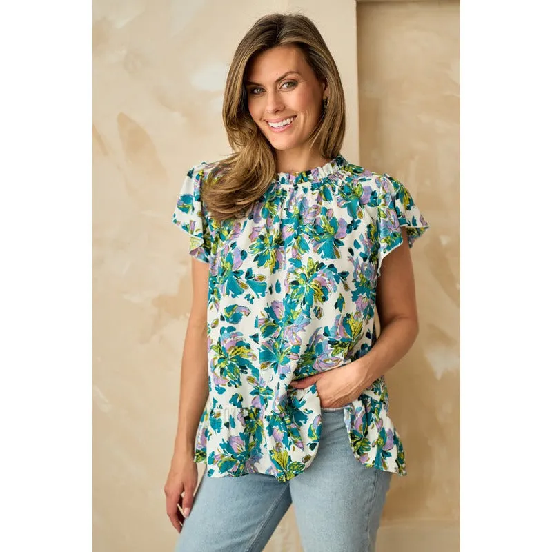 Bold Brush Stroke Floral Short Sleeve Top