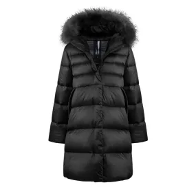 Bomboogie Girl's down jacket with hood and colored fur CG577VTDLC3 90 black