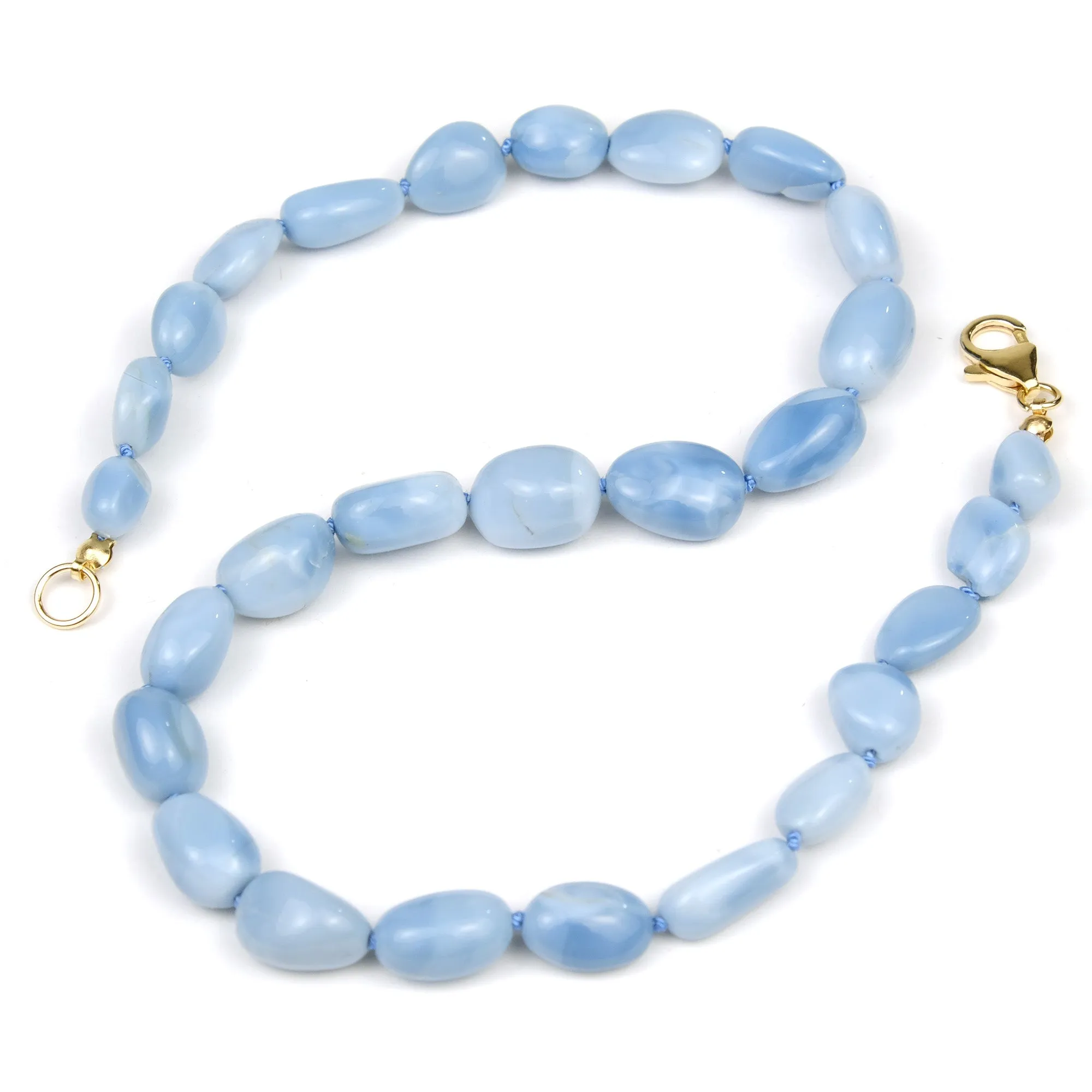 Chalcedony Opal Nugget Knotted Necklace with Gold Filled Trigger Clasp