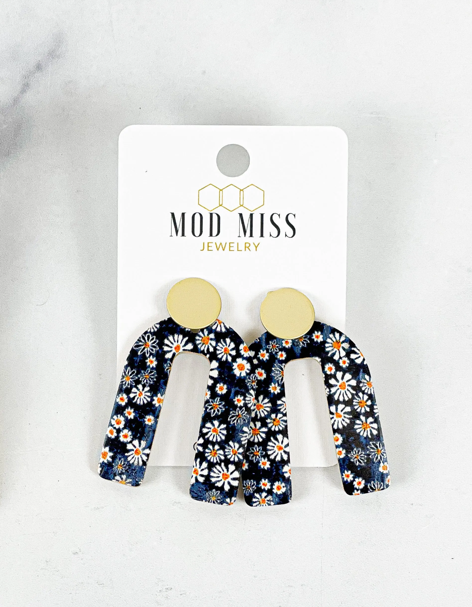 Cork Leather Arch Earring Navy Daisy