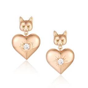 Cynthia x Love by the Moon - Gold Cat & Love Earrings