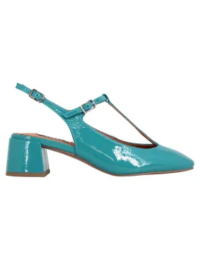 Decollete slingback donna in vernice turchese con doppio cinturino Mignon