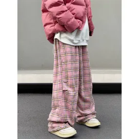 Drawstring Plaid Pleated Pants