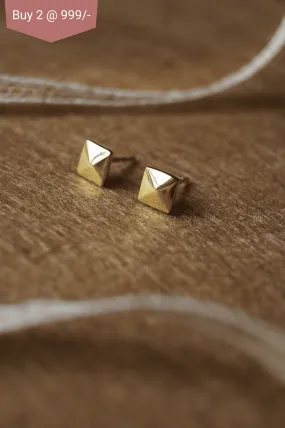 Edgy Pyramid Gold Plated Mini Sterling Silver Stud Earrings