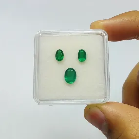 Emerald Gemstone Normal Cut : 1.85cts Natural Untreated Unheated Green Emerald Oval Shape 6*4mm - 8*6mm 3pcs Set