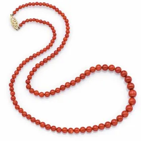 Estate 14K Yellow Gold Red Coral Beaded Strand Necklace