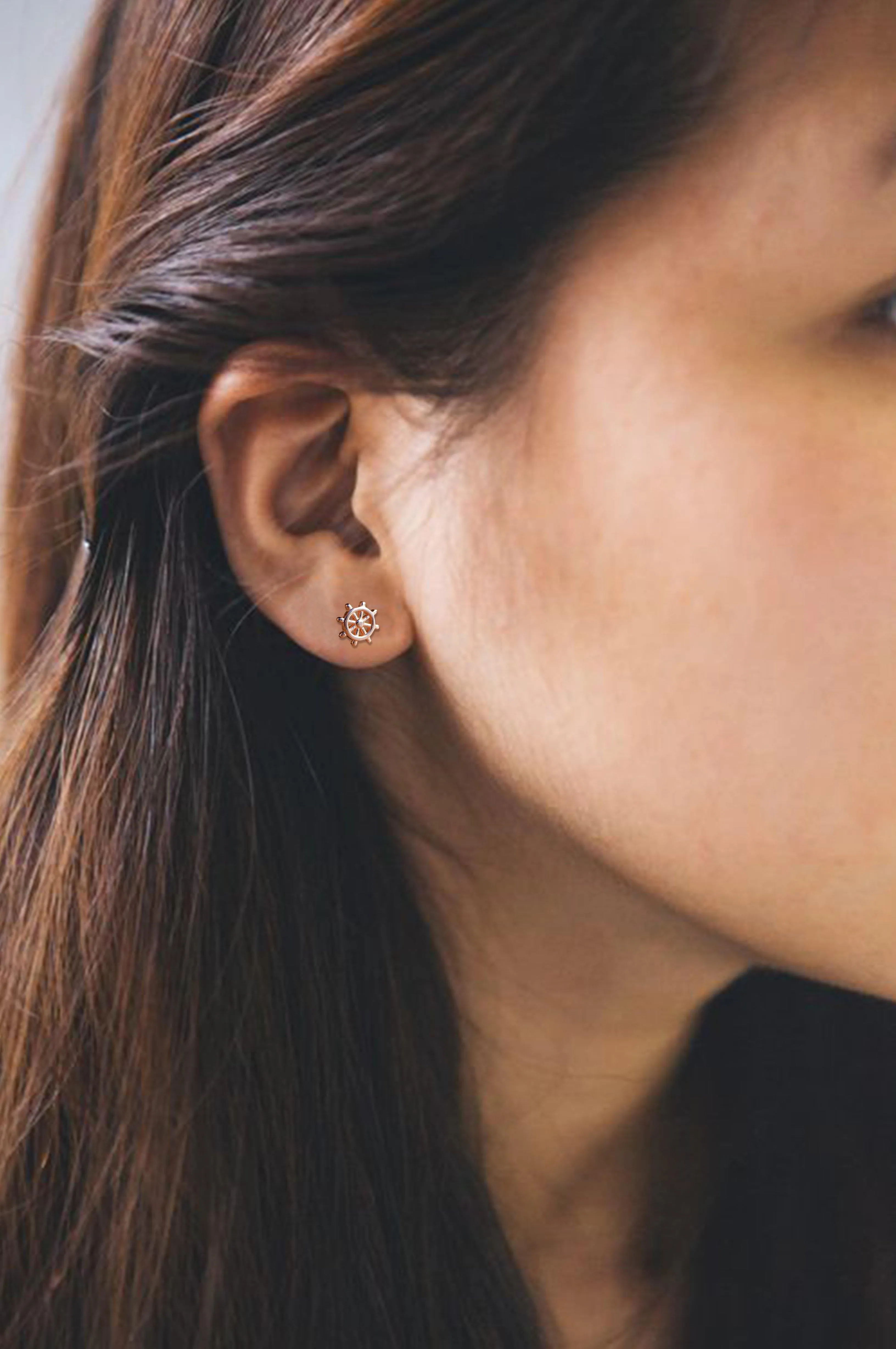 Fortune Wheel Rose Gold Plated Mini Sterling Silver Stud Earrings