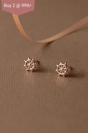 Fortune Wheel Rose Gold Plated Mini Sterling Silver Stud Earrings