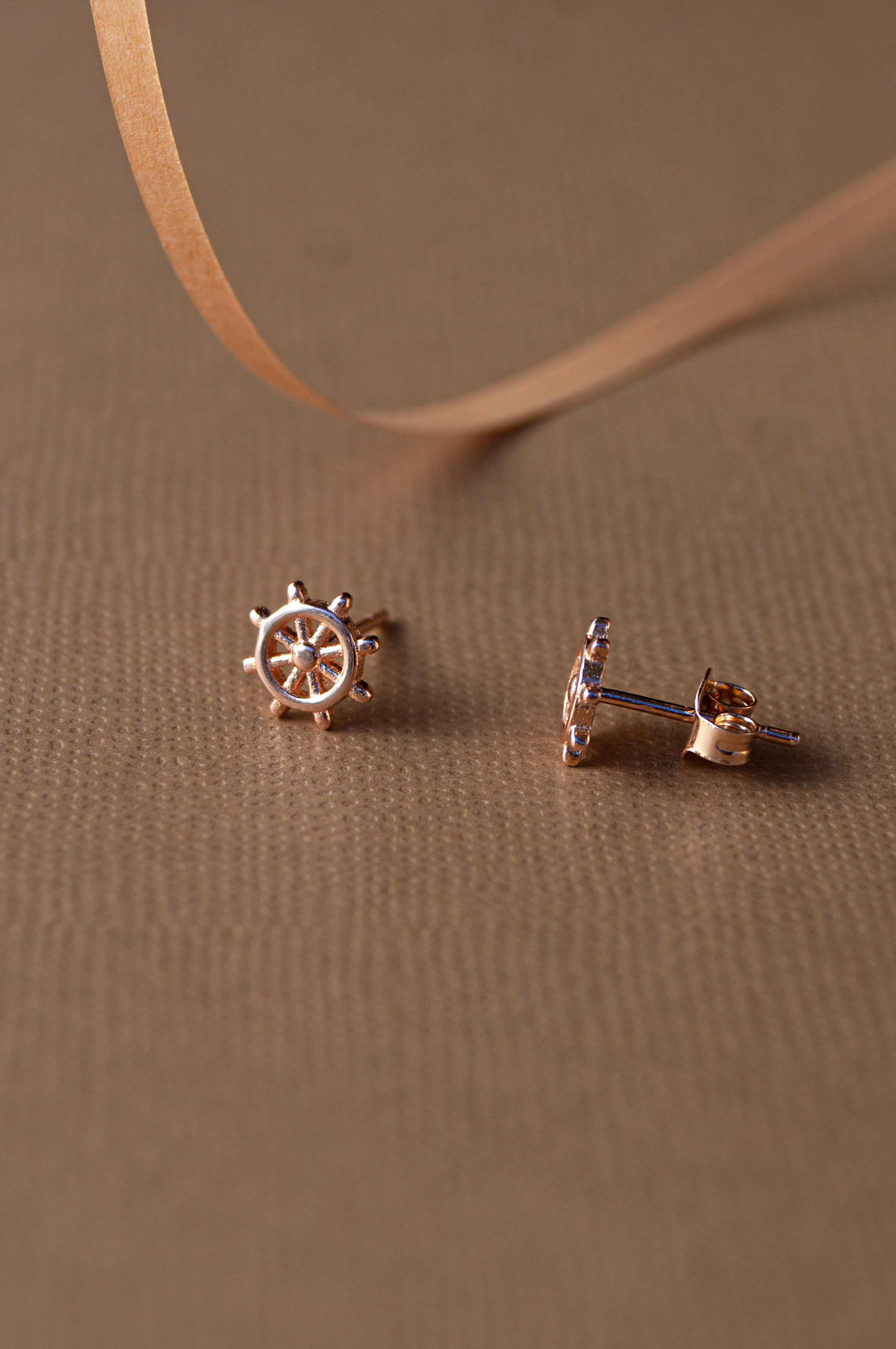 Fortune Wheel Rose Gold Plated Mini Sterling Silver Stud Earrings