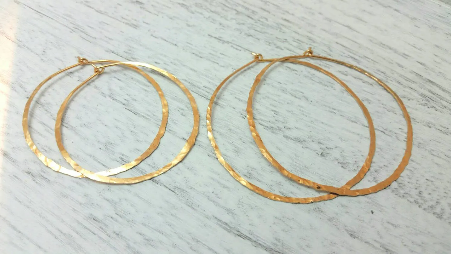 Gold Hoops Thin Tinsel Like and Light Slim Everyday Wear, Gold or Gold Filled Option