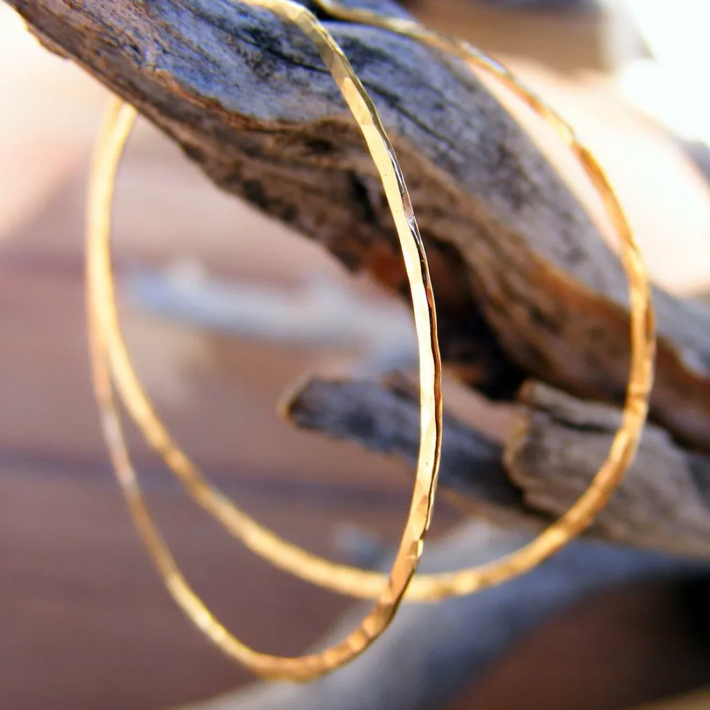 Gold Hoops Thin Tinsel Like and Light Slim Everyday Wear, Gold or Gold Filled Option