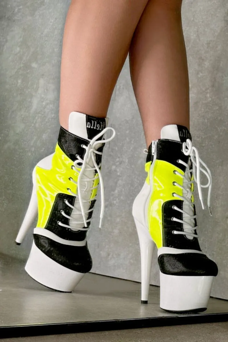 Hella Heels EmpireKicks Low Sneaker 7inch Boots - Atomic Neon Yellow