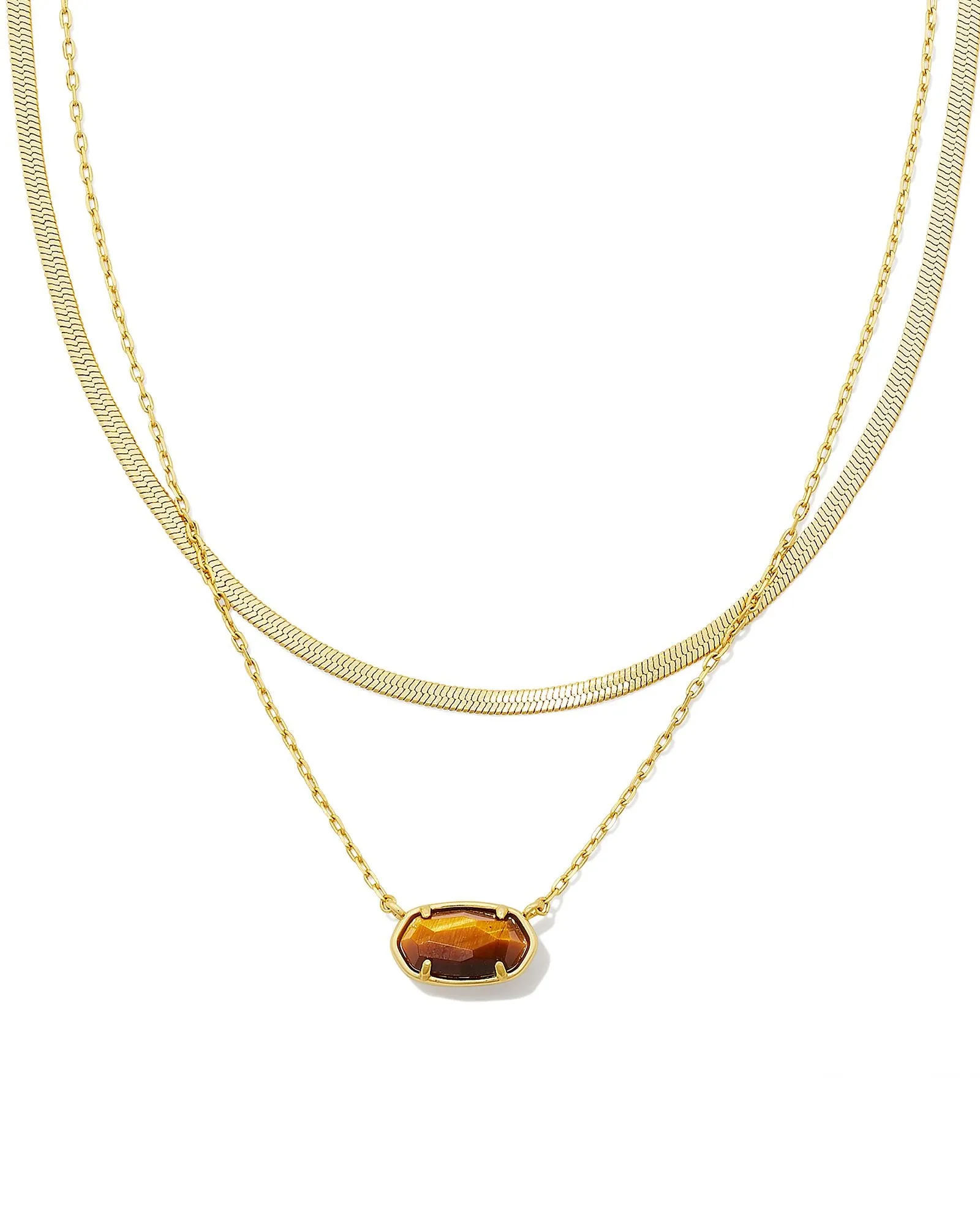 Kendra Scott Grayson Herringbone Multi Strand Necklace in Brown Tigers Eye and Gold