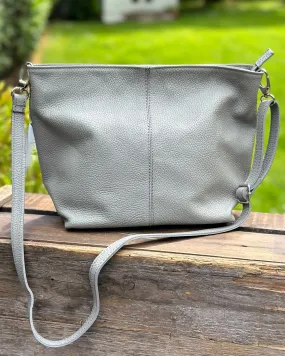 Leather Slouch Bag - Pale Grey