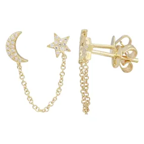 Moon & Star Chain Earring