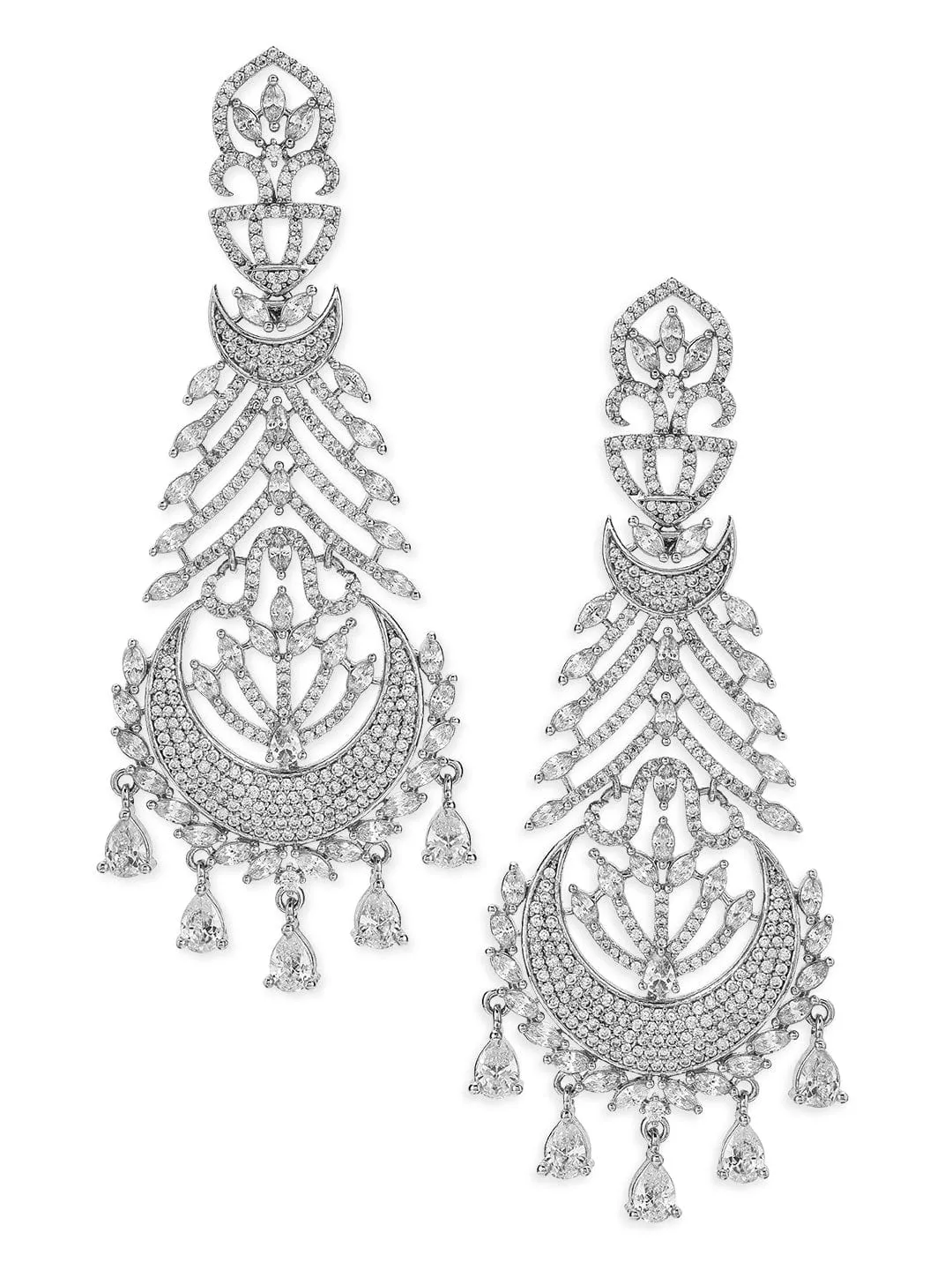 Rubans Silver Plated Handcrafted AD studded Drop earring.