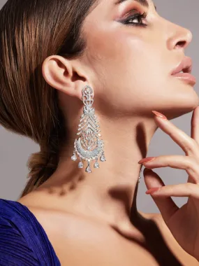 Rubans Silver Plated Handcrafted AD studded Drop earring.