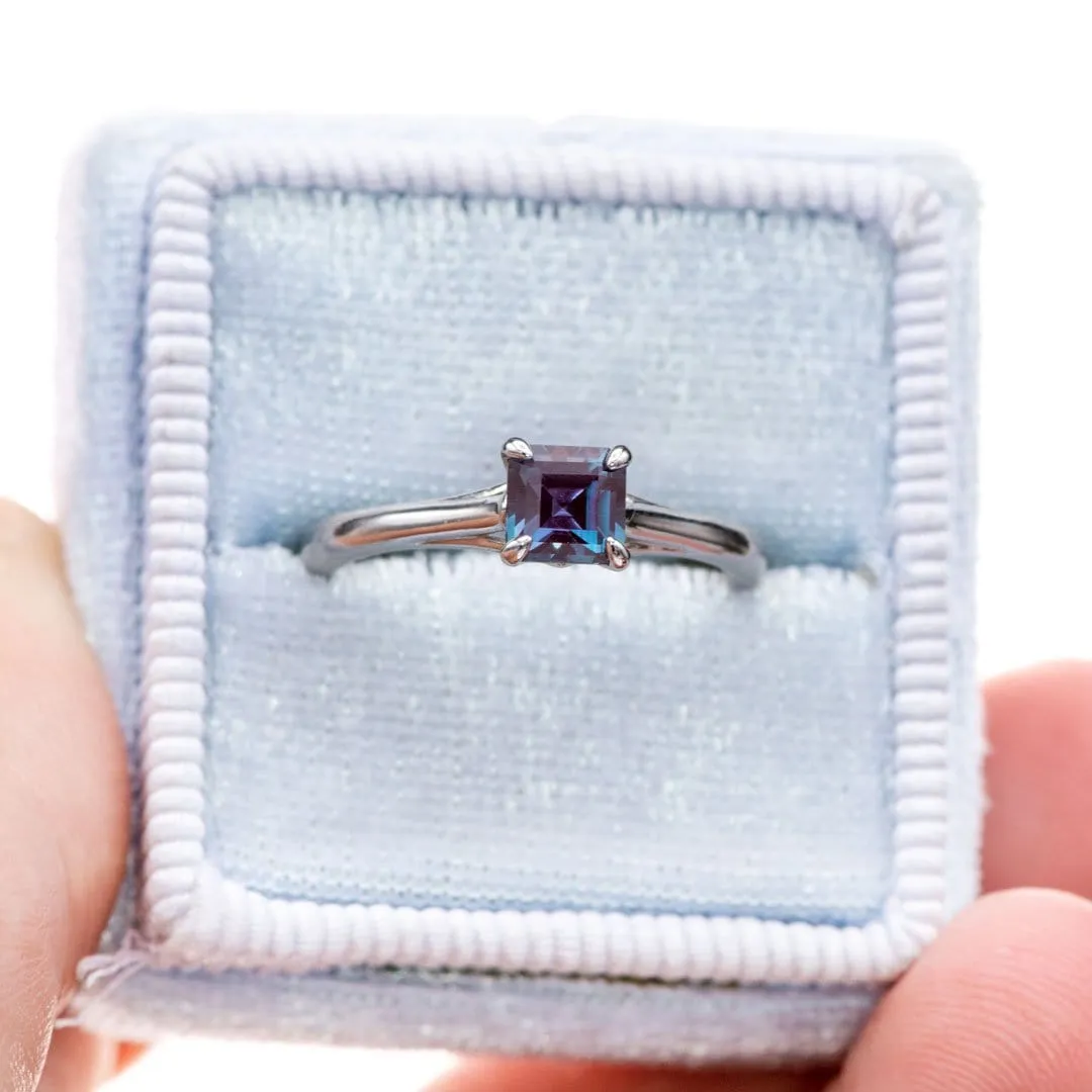 Square Emerald Cut Lab Alexandrite Cathryn Ring - Prong Set Platinum Solitaire Engagement Ring, Ready to ship