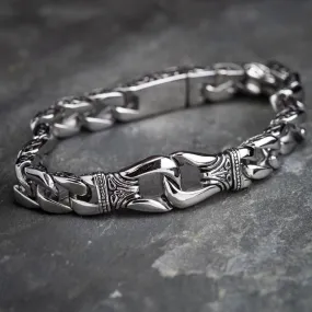 Stainless Steel Chunky Curb Link Bracelet With Celtic Designs