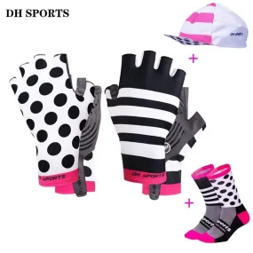 Stylish Cycling Gloves Half Finger Men Women Sports Shockproof Bike Gloves GEL Racing Bicycle Gloves with Cycling Socks Cap Set