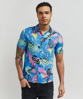 Technicolor Allover Print Short Sleeve Shirt