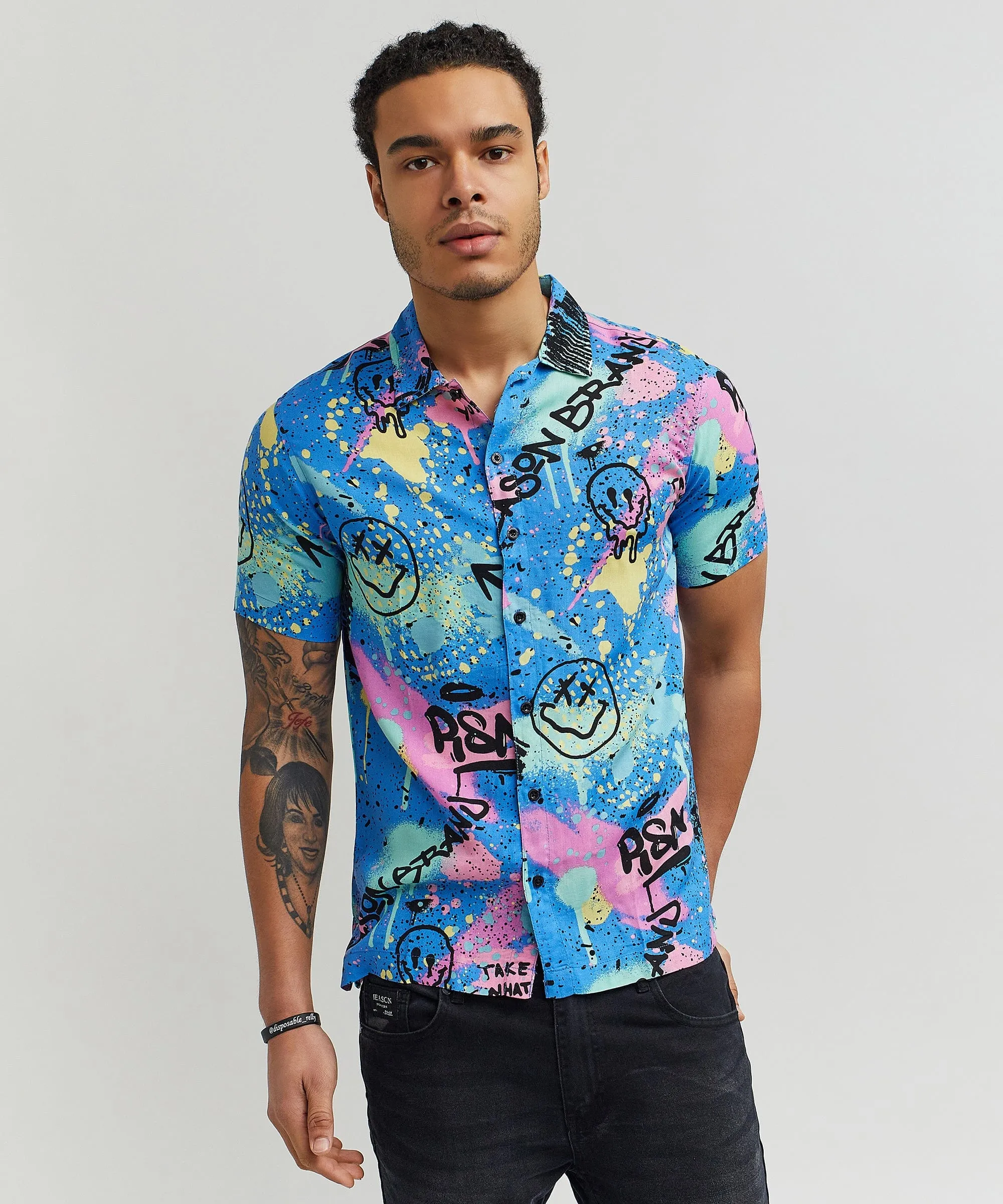 Technicolor Allover Print Short Sleeve Shirt