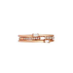 Three Band Baguettes and Round Diamond Stacking Rings