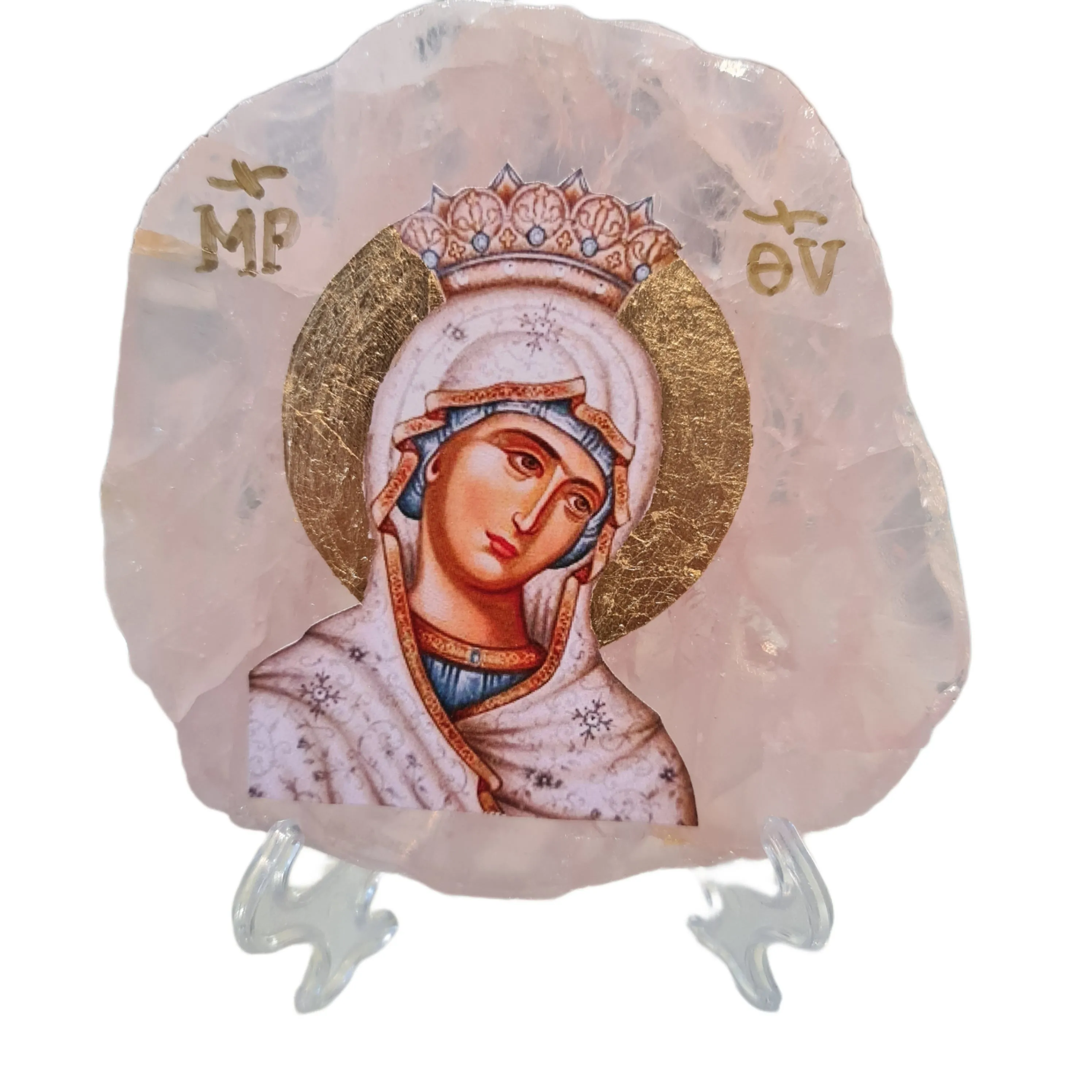 z Panayia Icon on Rose Quartz Stone